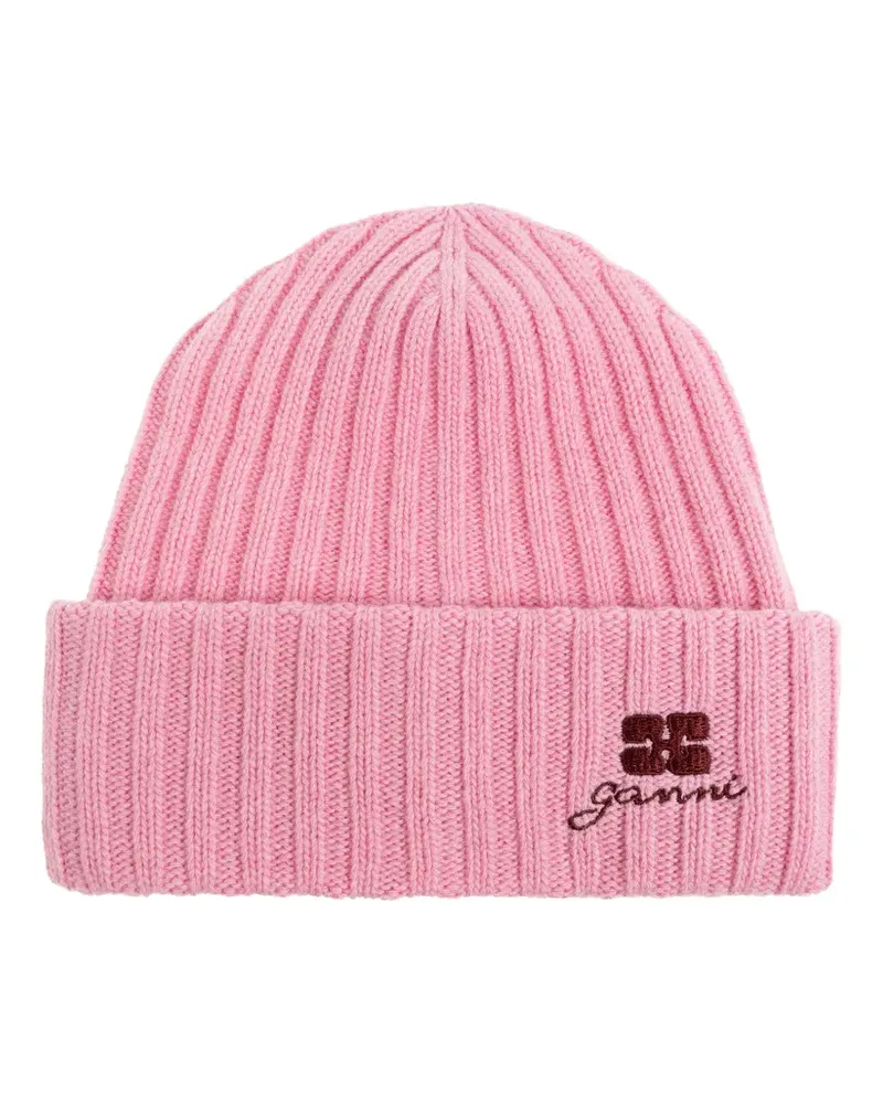 Ganni ribbed embroidered beanie - Rosa Rosa