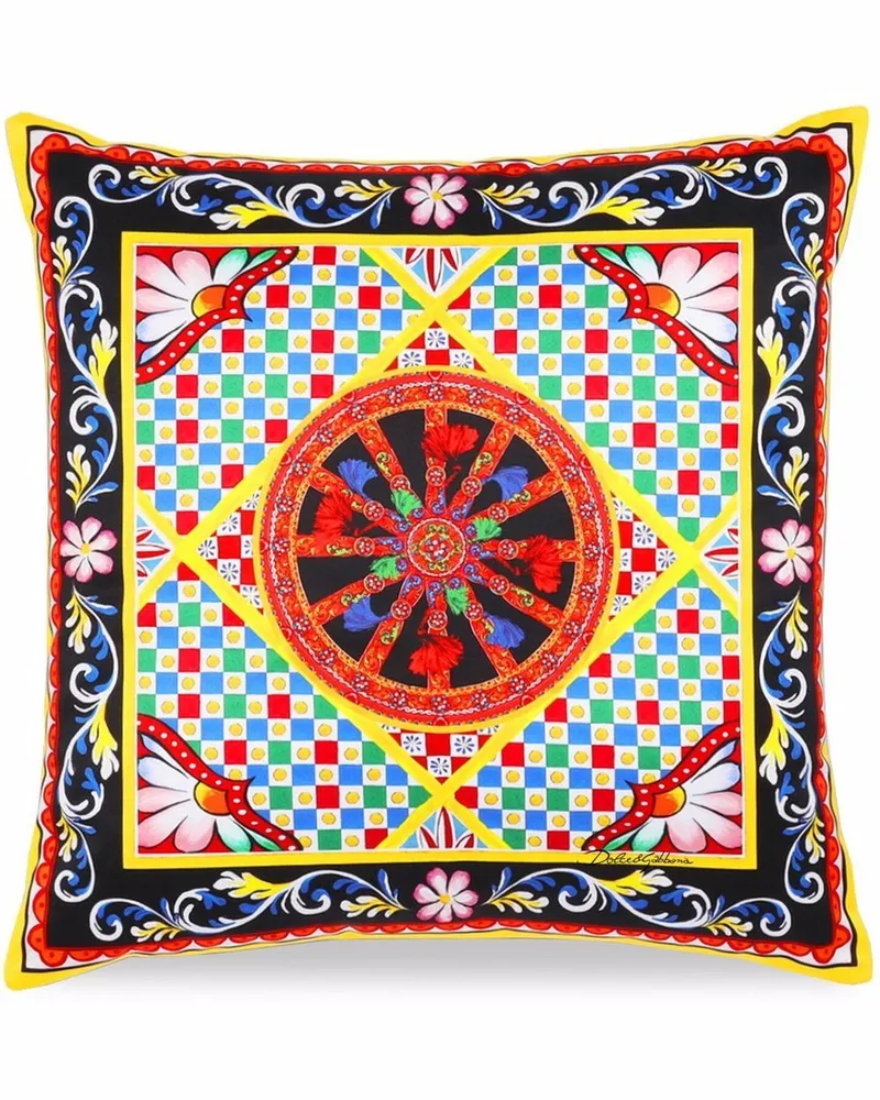 Dolce & Gabbana Kleines Kissen mit Carretto-Print - Weiß Weiß