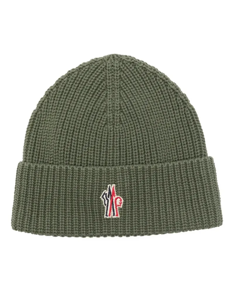 Moncler Gerippte Beanie mit Logo-Patch - Grün Grün