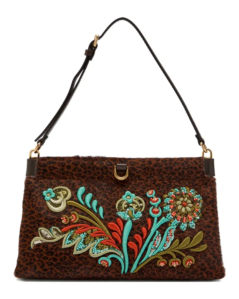 Etro embroidered leopard-print shoulder bag - Braun Braun