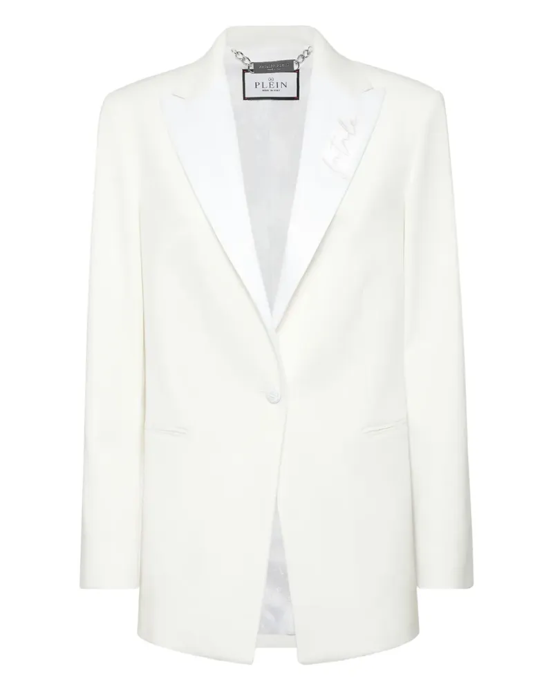 Philipp Plein Bestickter Blazer mit Satinrevers - Weiß Weiß