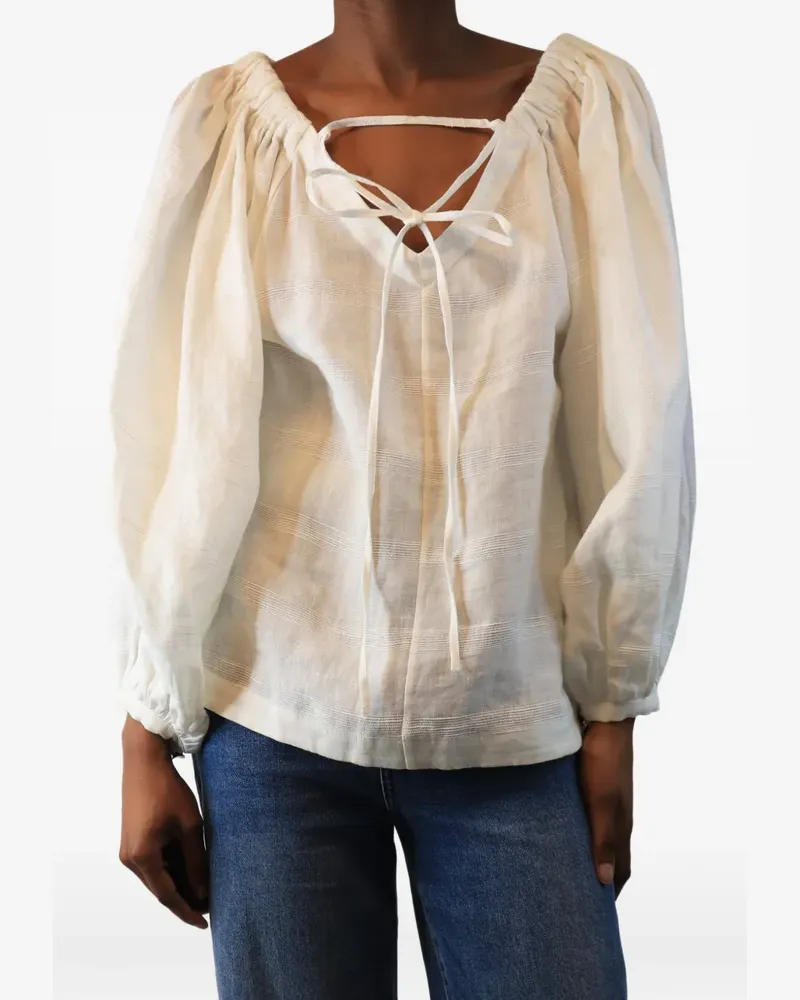 Eudon Choi lace-up puff-sleeve top - Nude Nude
