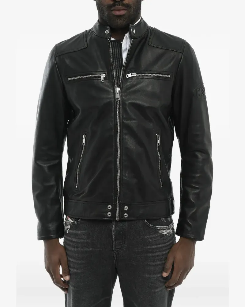 Diesel embossed-logo leather jacket - Schwarz Schwarz