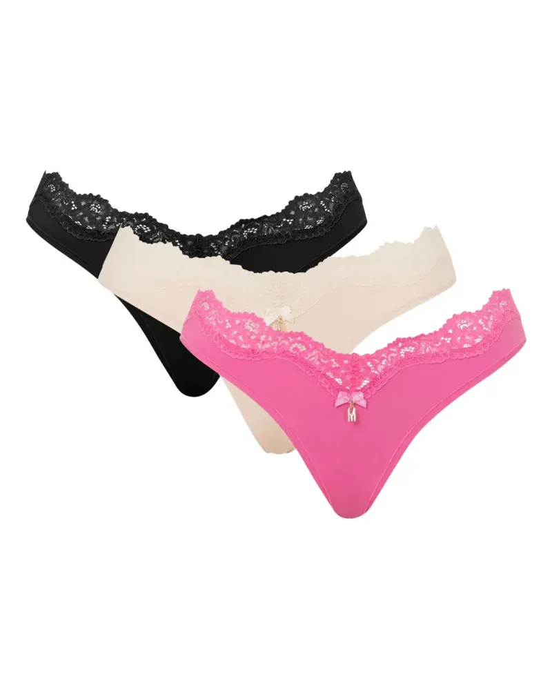 Moschino Tangas mit Spitzenbesatz und Schleifendetail (3er-Set) - Rosa Rosa
