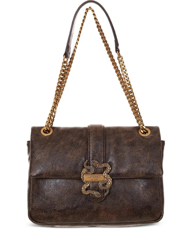 Just Cavalli Schultertasche mit Schlangen-Schnalle - Braun Braun