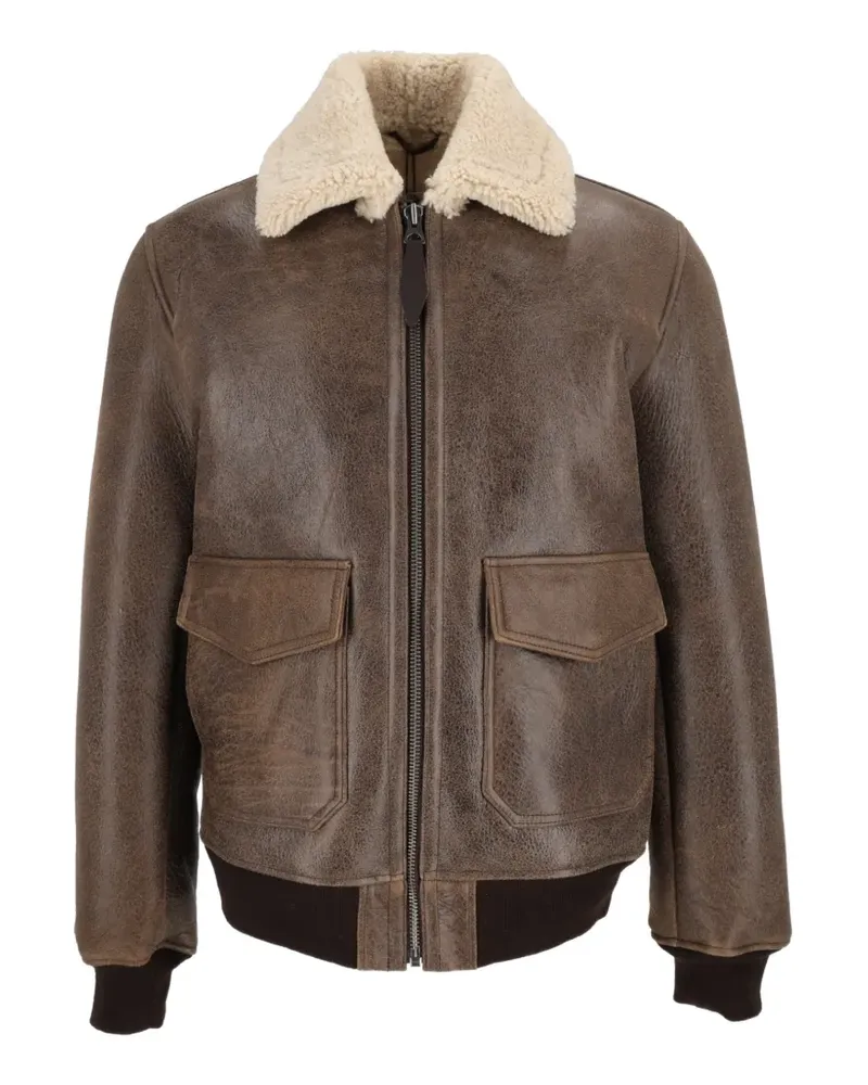 Schott N.Y.C shearling-collar leather jacket - Braun Braun