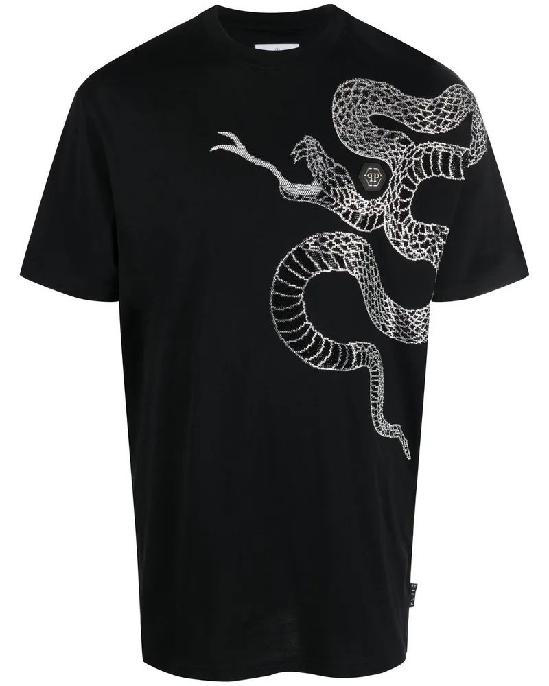 Philipp Plein T-Shirt mit verziertem Schlangen-Print Schwarz