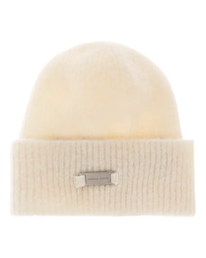 Canada Goose Beanie aus geripptem Strick mit Logo-Applikation - Nude Nude