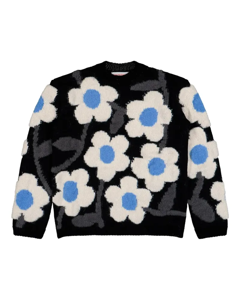 Walter van Beirendonck Flower Power Pullover mit Intarsienmuster - Schwarz Schwarz