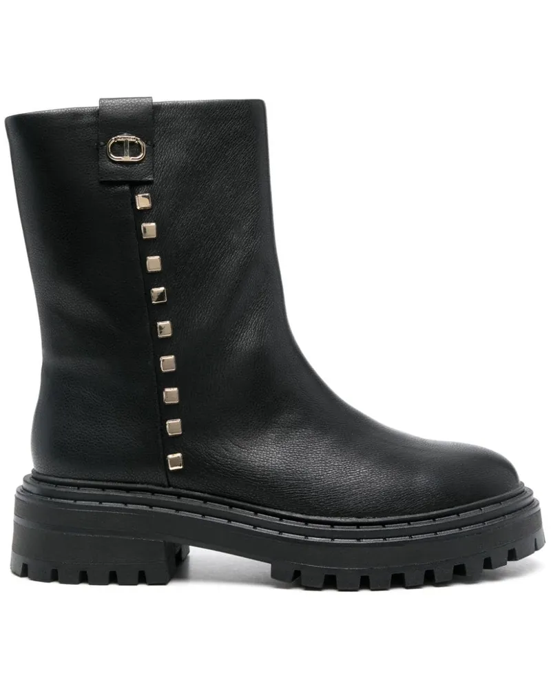 Twin-Set Bikerstiefel mit Logo-Schild - Schwarz Schwarz