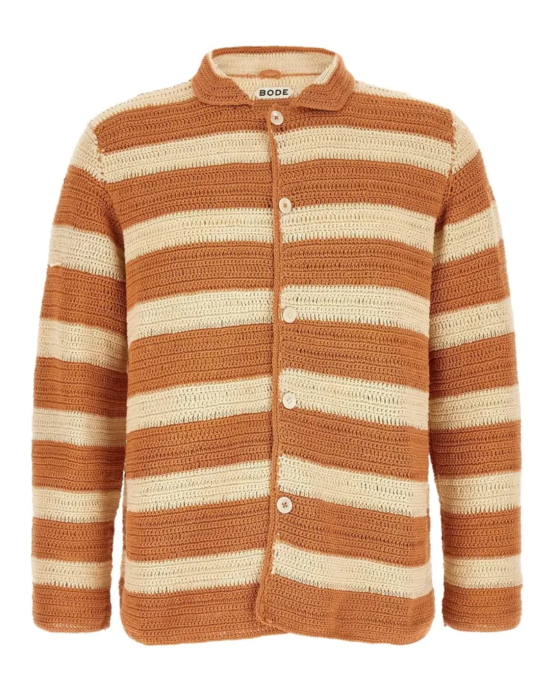 BODE Sherbet crochet-knit striped shirt - Orange Orange