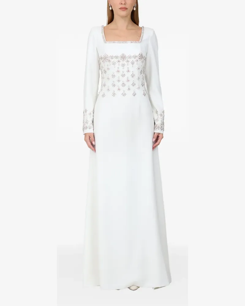 Dina Melwani crystal-embellished square-neck maxi dress - Weiß Weiß