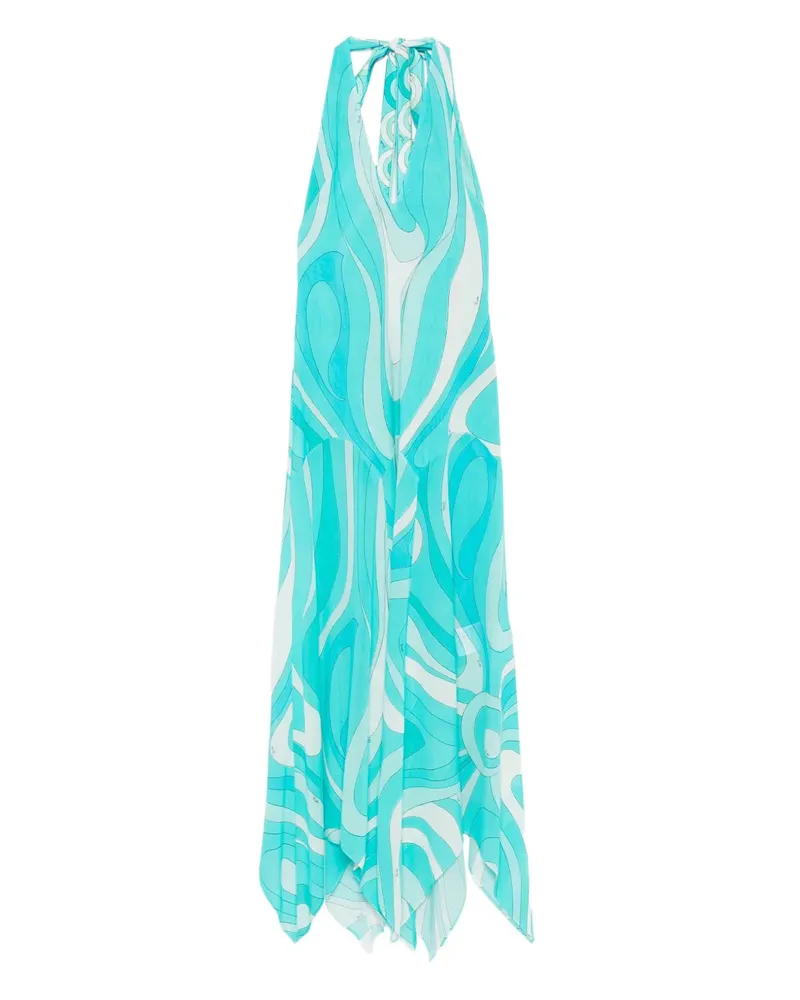 Emilio Pucci Marmo-print V-neck asymmetric dress - Blau Blau