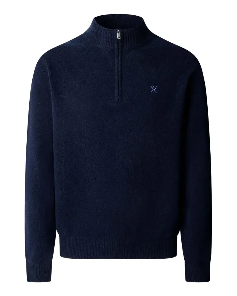 Hackett London Pullover mit Ellenbogen-Patches und kurzem Reißverschluss - Blau Blau