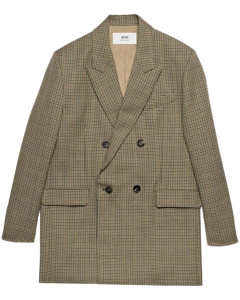 AMI Paris Doppelreihiger Blazer mit Check - Nude Nude