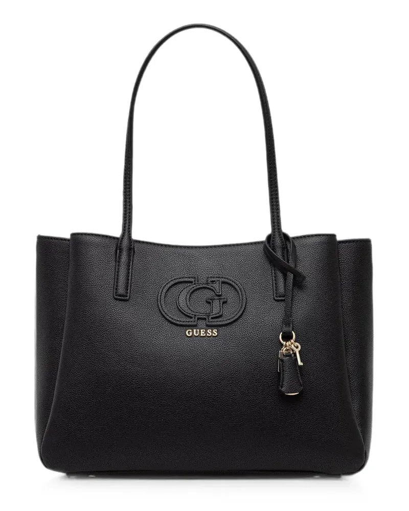 Guess Isola logo-plaque pebble-textured tote bag - Schwarz Schwarz