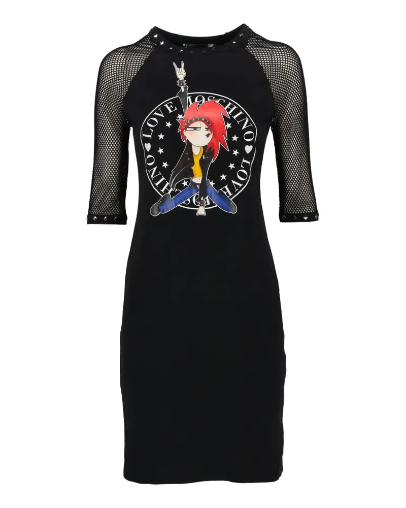 Moschino Studded Kleid mit Mesh-Ärmeln - Schwarz Schwarz