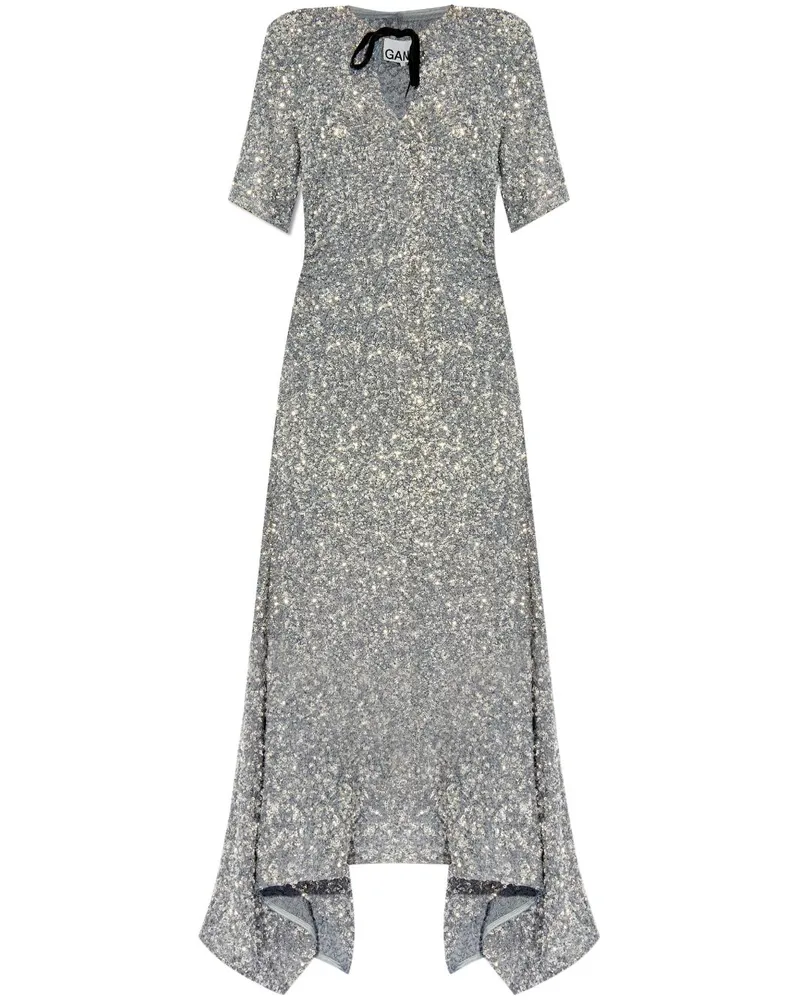 Ganni Maxikleid mit Pailletten - Silber Silber