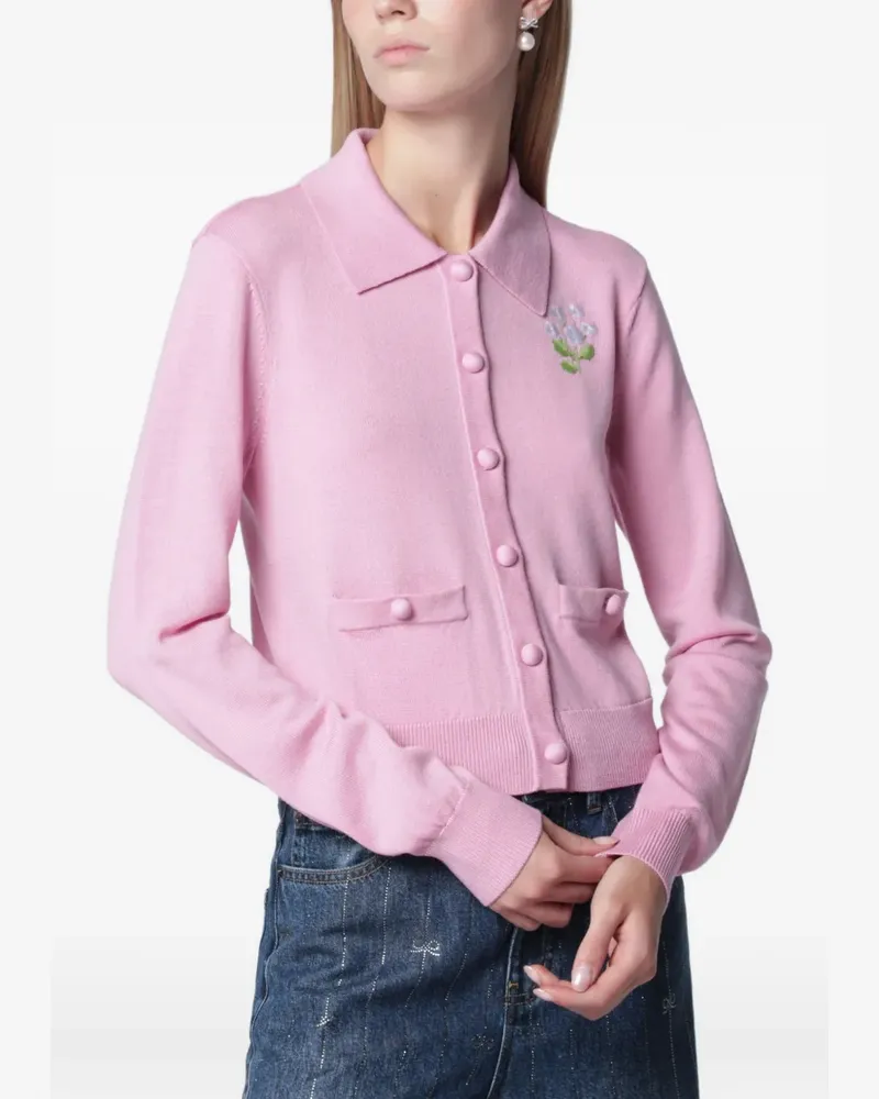 Self-Portrait Cardigan mit Zopfmuster - Rosa Rosa