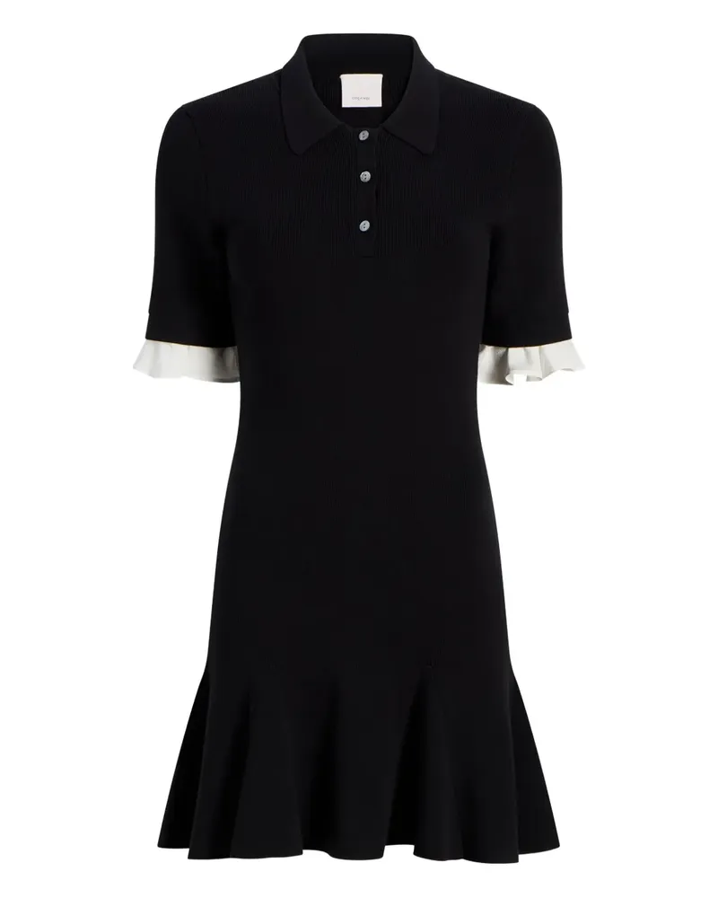 Cinq à Sept Gerüschtes Keaton Midikleid aus Rippstrick - Schwarz Schwarz