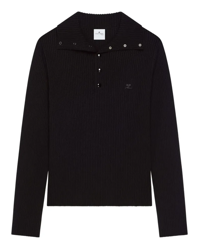 Courrèges Gerippter Pullover mit Polokragen - Schwarz Schwarz