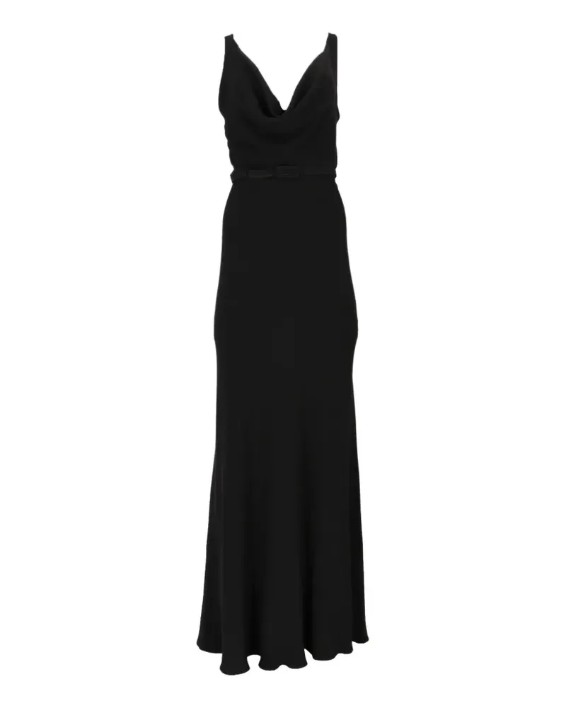 Isaia Maxikleid mit Wasserfallkragen und Gürtel - Schwarz Schwarz