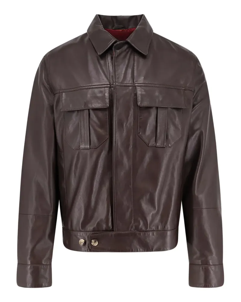 Brunello Cucinelli patch-pockets leather jacket - Braun Braun