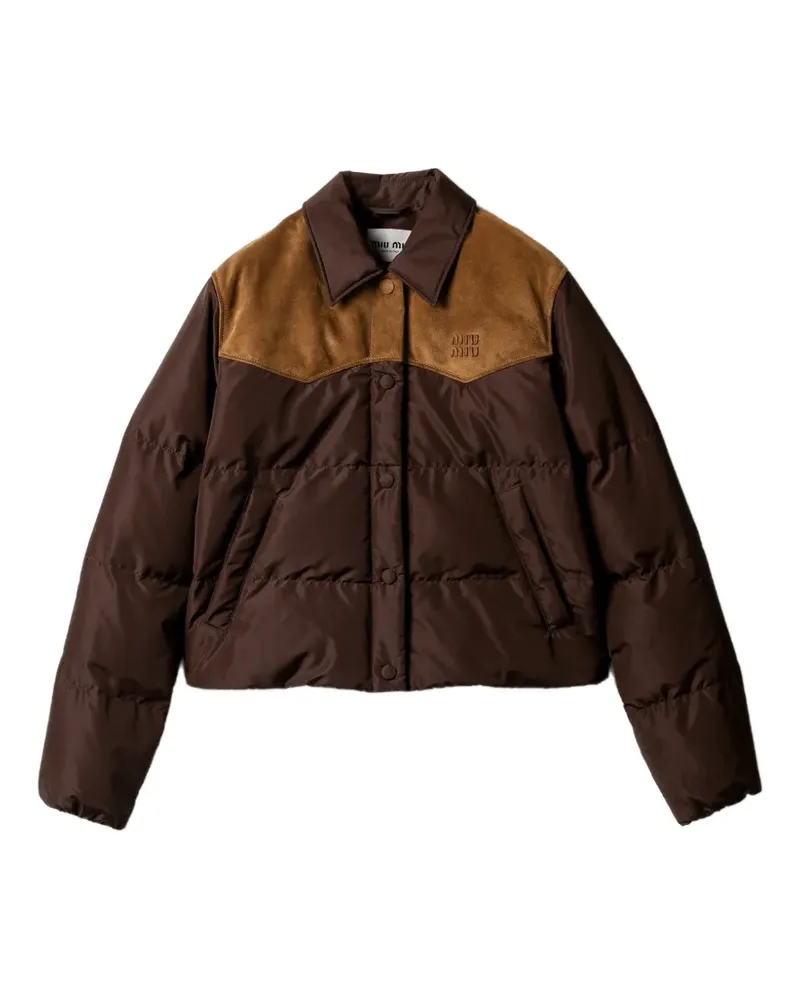 Miu Miu Gefütterte Jacke mit Logo - Braun Braun