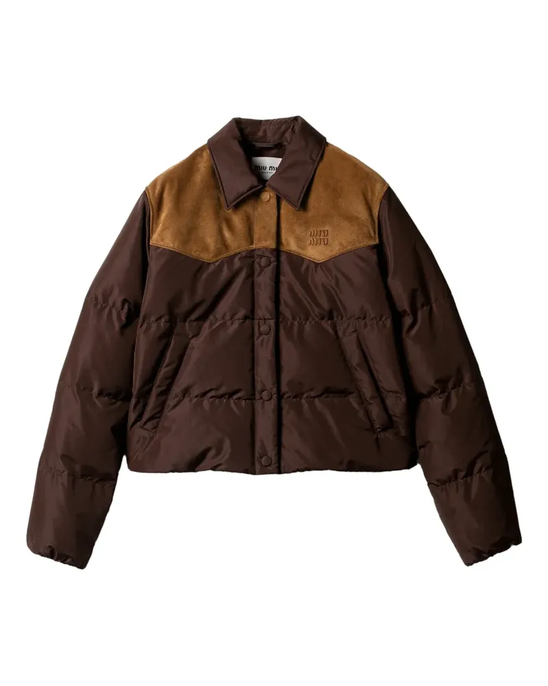 Miu Miu Gefütterte Jacke mit Logo - Braun Braun