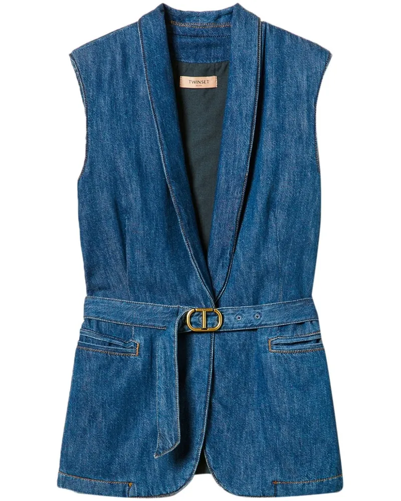 Twin-Set Jeansweste mit Bindegürtel - Blau Blau