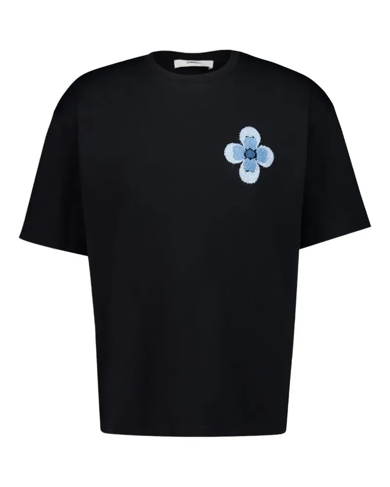 COMMAS T-Shirt mit Blumenstickerei - Schwarz Schwarz