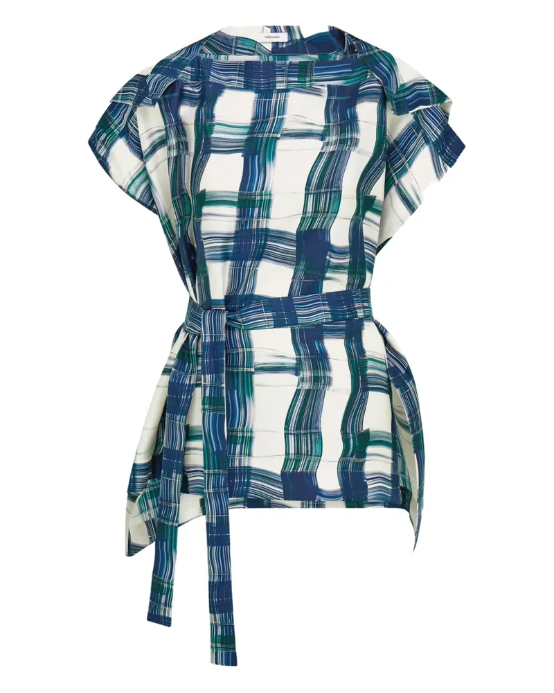 Ferragamo Kariertes Oberteil mit Gürtel - Blau Blau