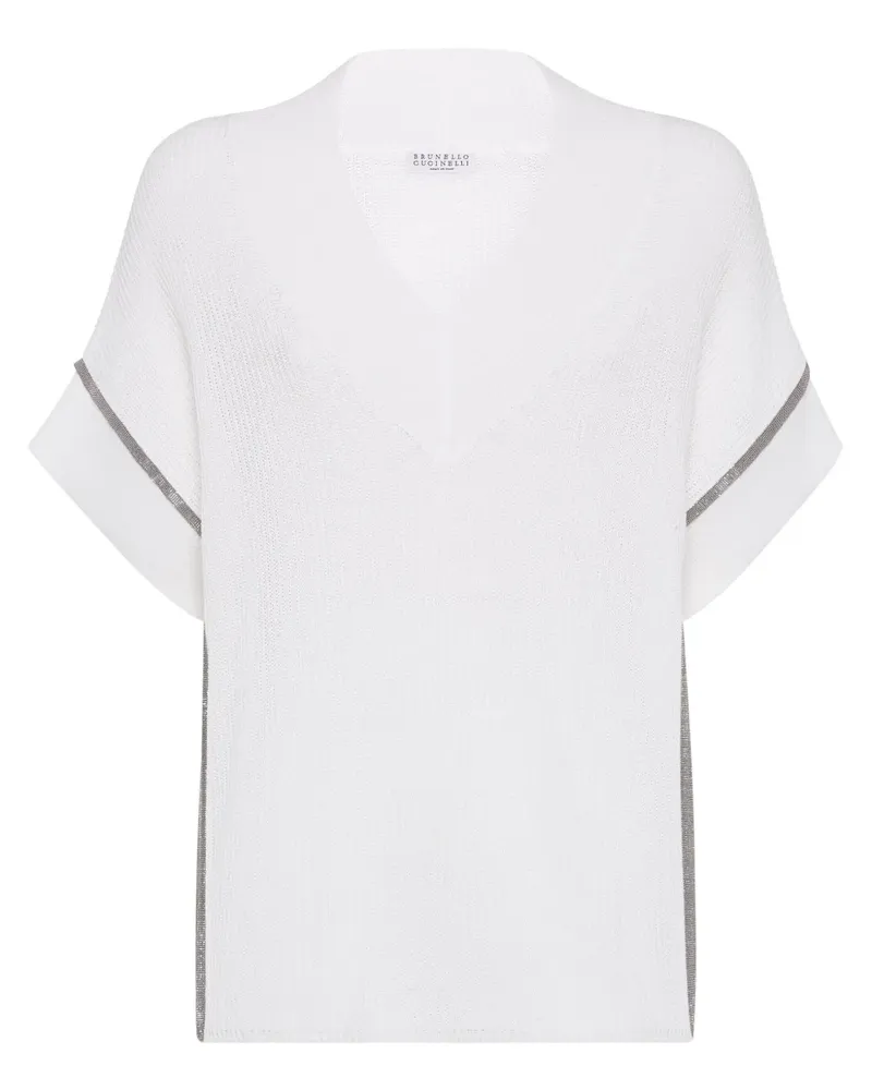 Brunello Cucinelli T-Shirt mit Monili-Borte - Weiß Weiß