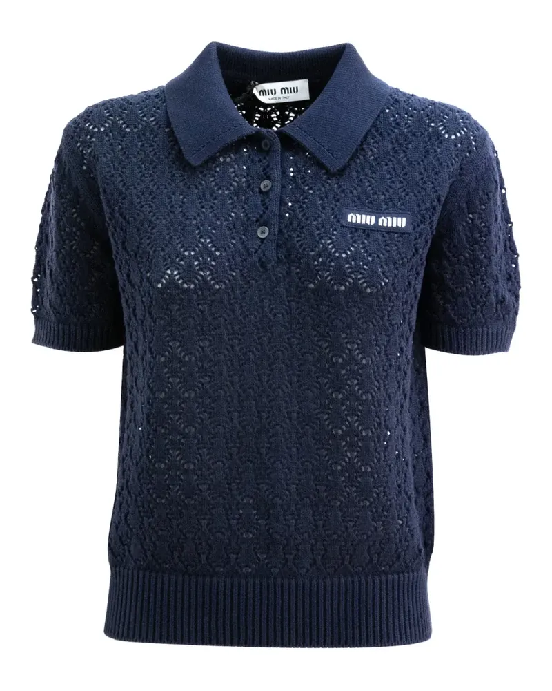 Miu Miu Lochstrick-Poloshirt mit Logo-Patch - Blau Blau
