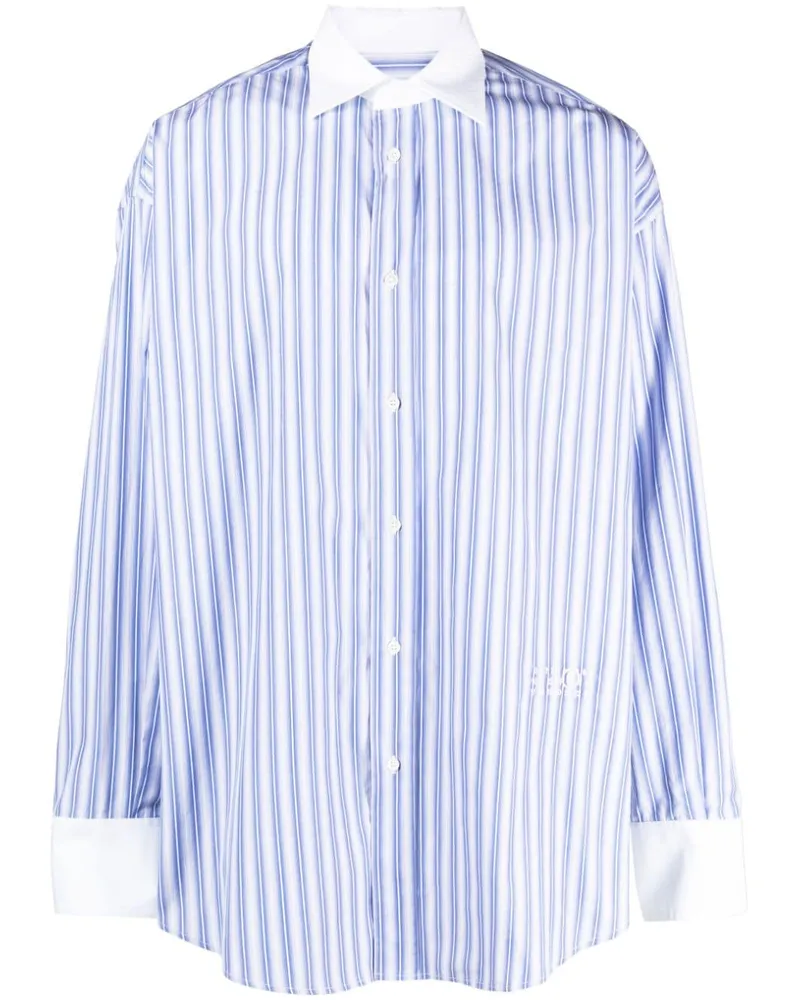 Maison Margiela Gestreiftes Hemd mit Logo-Stickerei - Blau Blau