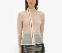 zipped transparent top - Nude
