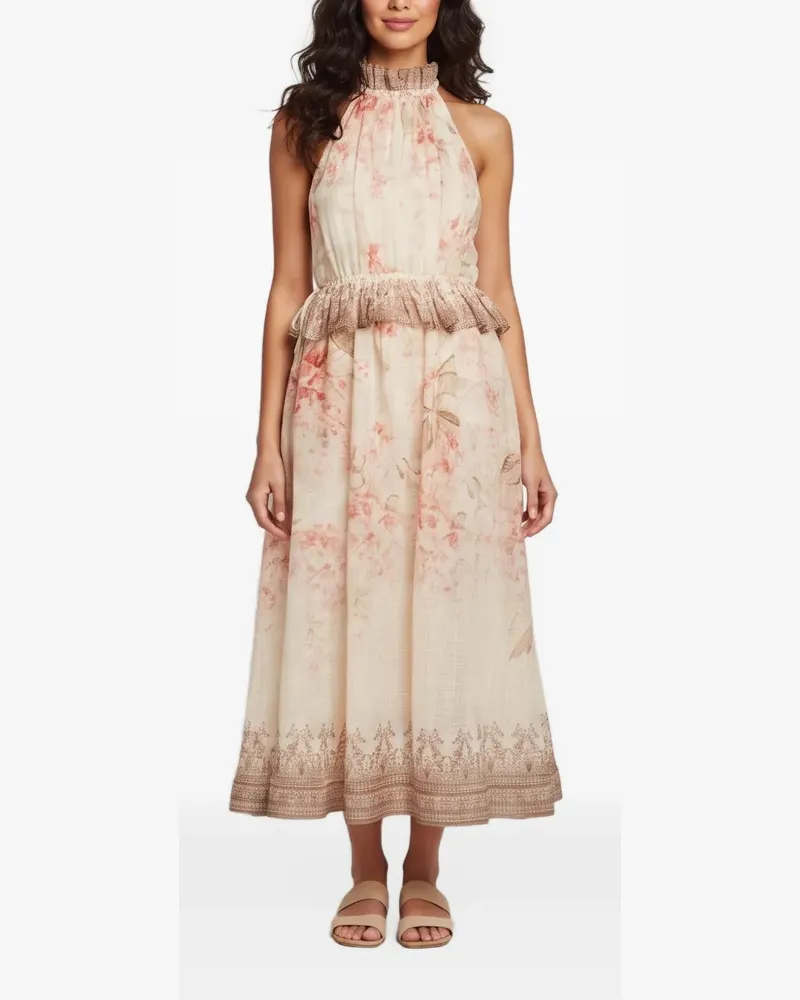 Zimmermann Illuminate Neckholder-Kleid mit Blumenprint - Nude Nude