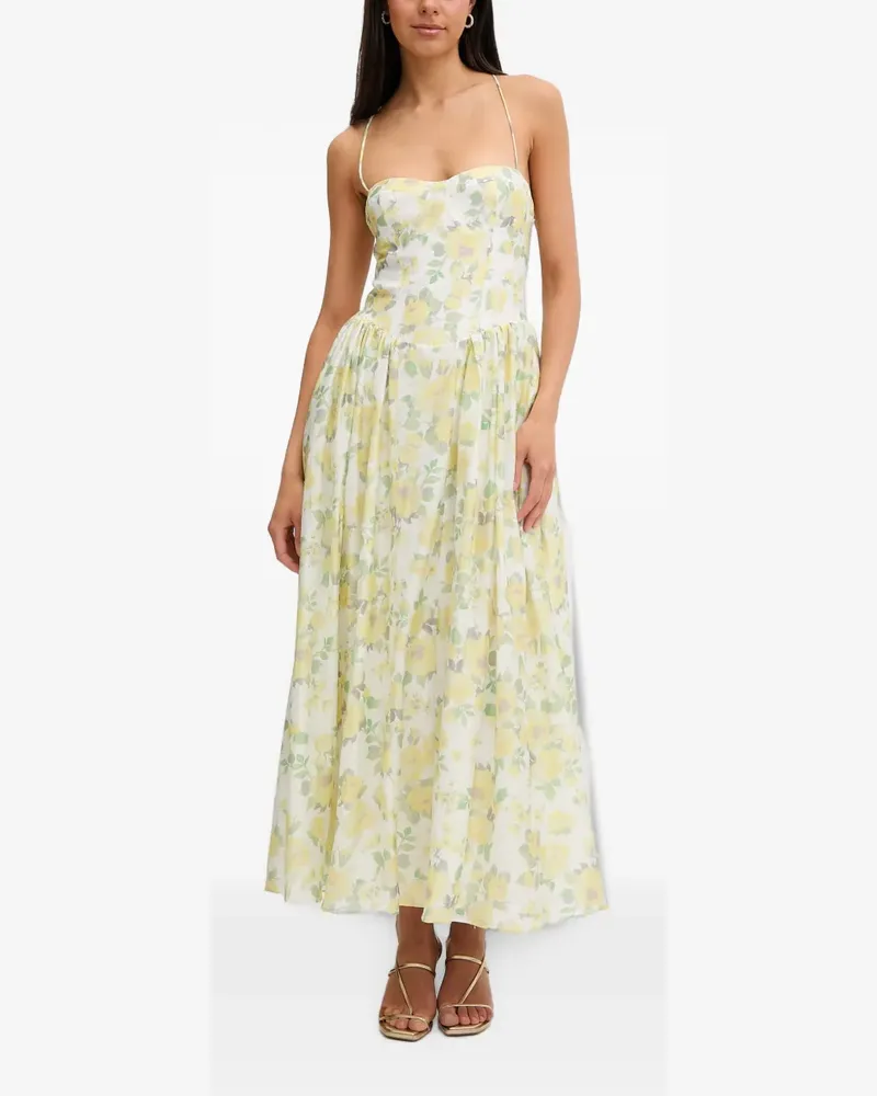 Bardot Estie floral-print lace-up flared maxi dress - Gelb Gelb