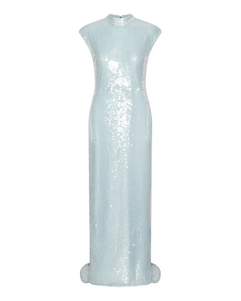 ROTATE Birger Christensen Pailletten-Maxikleid mit angeschnittenen Ärmeln - Blau Blau
