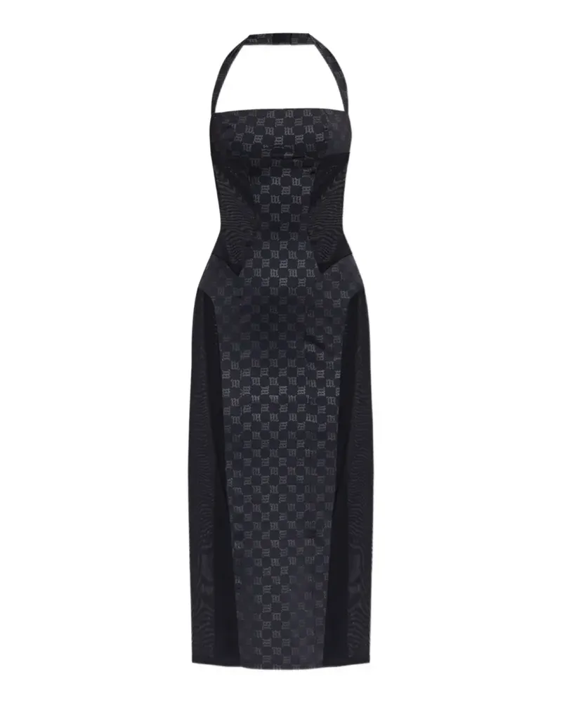 MISBHV monogram-print mesh-panel dress - Schwarz Schwarz