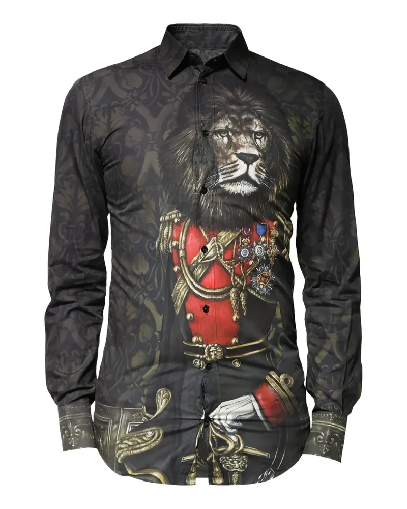 Dolce & Gabbana Gold Hemd mit Löwen-Print - Schwarz Schwarz
