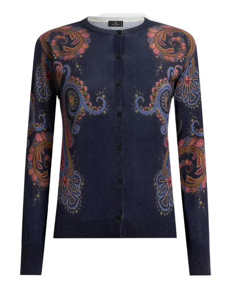 Etro silk and cashmere cardigan with placed Paisley print - Blau Blau