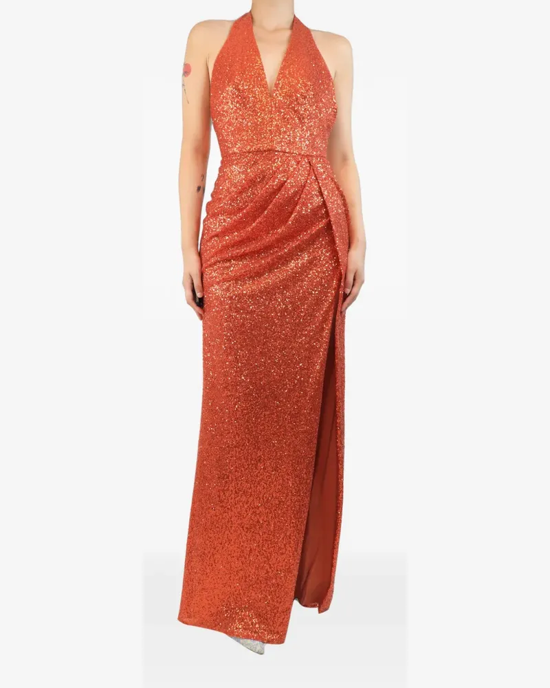 Elie Saab sequin-embellished halterneck maxi dress - Orange Orange