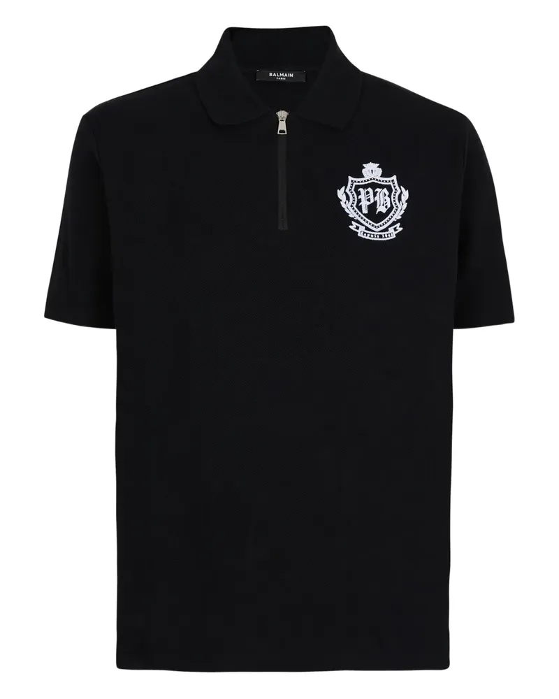 Balmain Half-Zip-Poloshirt mit Emblem-Stickerei - Schwarz Schwarz