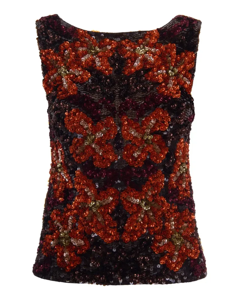 P.A.R.O.S.H. P.A.R.O H. sequin-embellished floral-pattern top - Orange Orange
