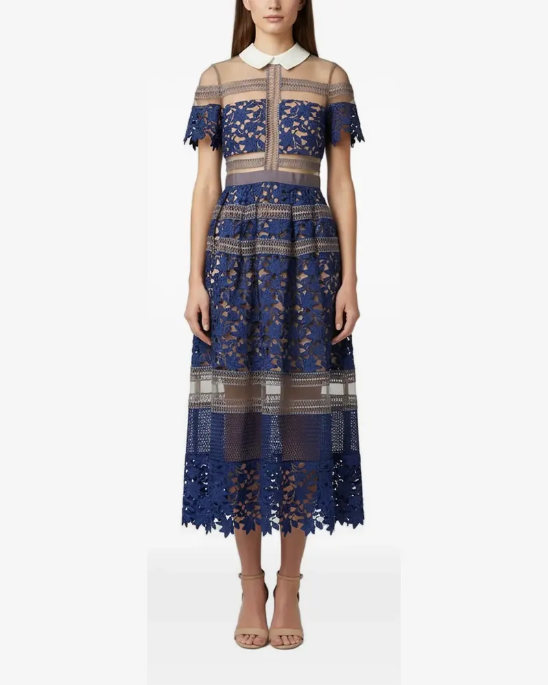 Self-Portrait Liliana guipure lace midi dress - Blau Blau