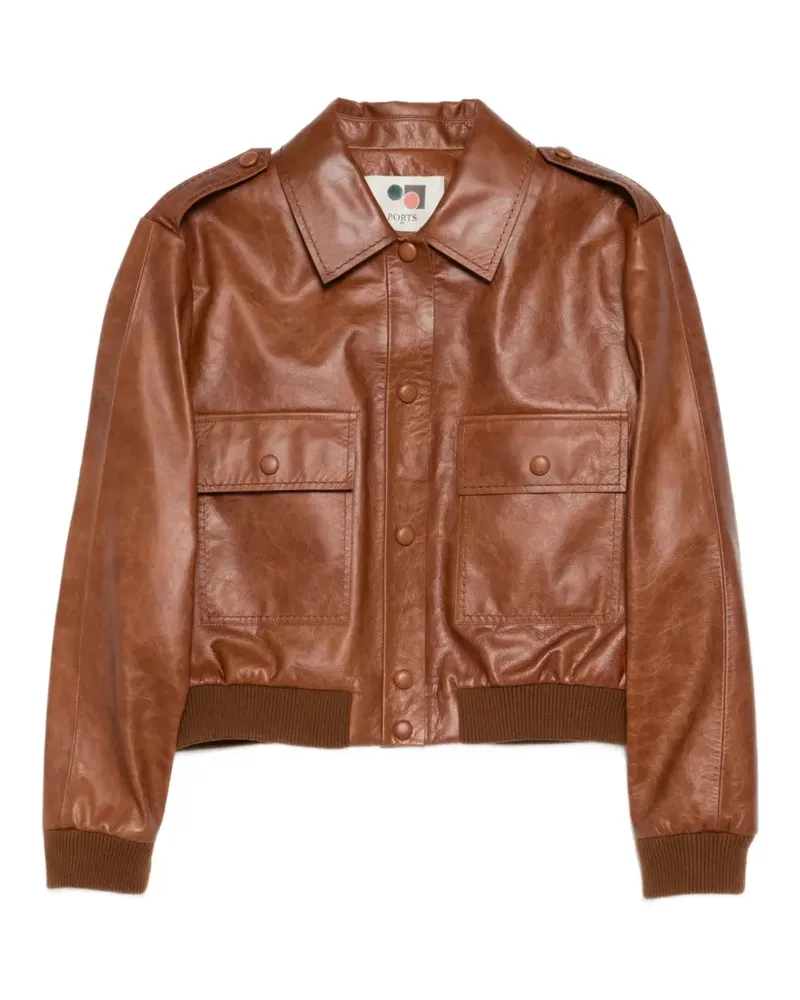 Ports 1961 Lederjacke mit aufgesetzten Taschen - Braun Braun