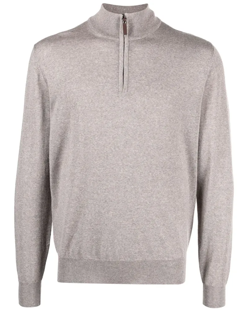 Canali Merinopullover mit Reißverschluss - Braun Braun