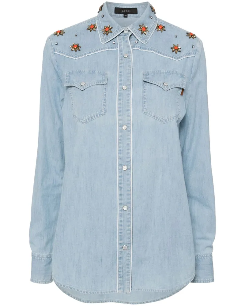 Gucci Verziertes Jeanshemd - Blau Blau