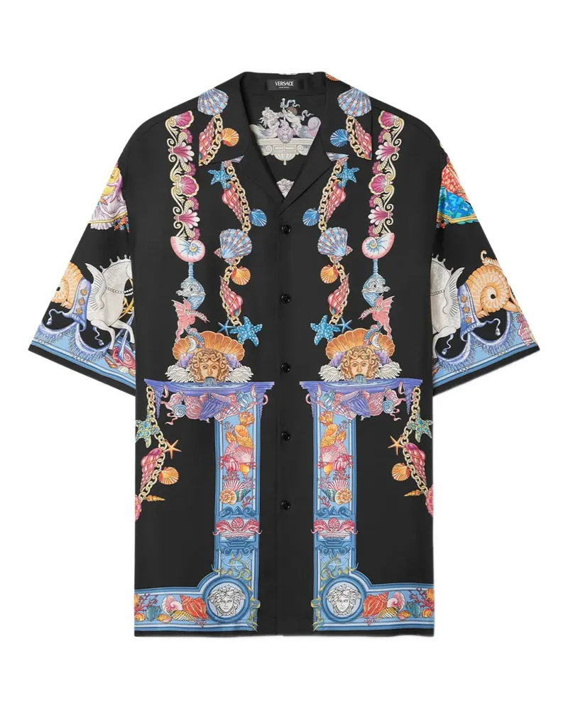 Versace Kurzärmeliges Coral Theater Hemd - Schwarz Schwarz